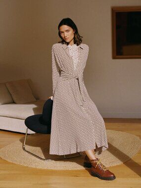 Whistles Cream Snaffle Shirt Tie Front Wrap Midi Dress Size 4